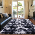 Black and White Rug for Living Room, 6x9 Area Rug for Bedroom, Bedside Indoor Floor Fluffy Shag Carpet, Plush Soft Rug for Boys Girls Kids Room Nursery Dorm Home Decor
