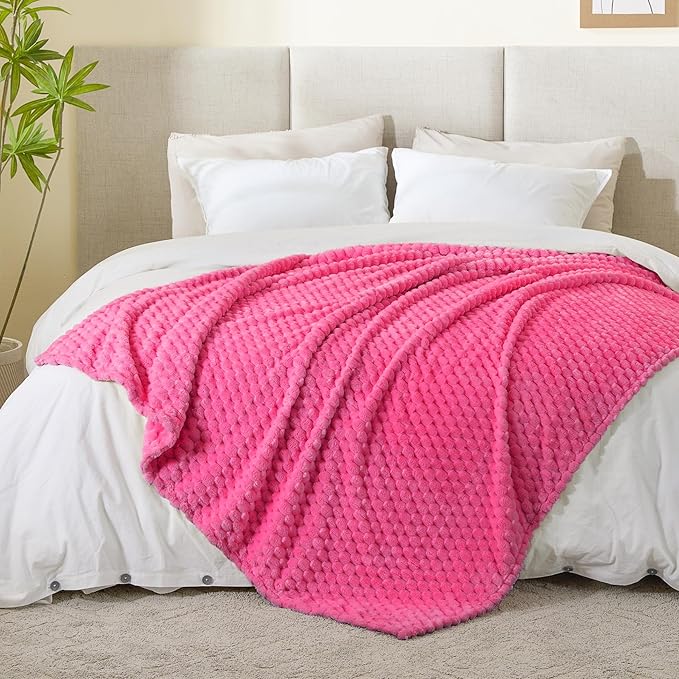 BEDELITE Fleece Twin Blankets for Couch & Bed - 3D Jacquard Decorative Hot Pink Blanket, Super Soft and Cozy Warm Fuzzy Blanket All Seasons Suitable, 60x80Inches