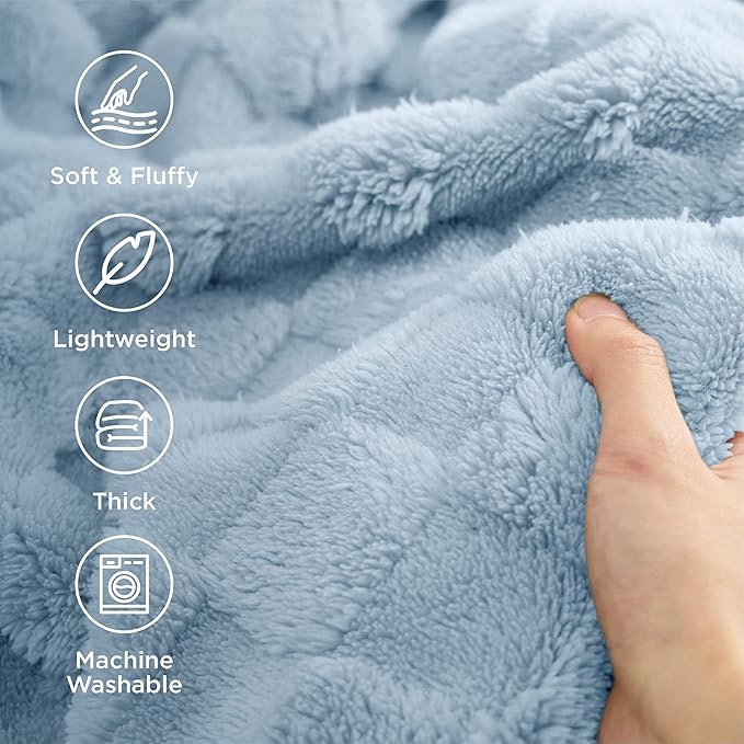 Bedsure GentleSoft Blankets Queen Size for Bed - Super Soft Cozy Blanket for Kids Girls, Large Fuzzy Fleece Throw for Bedroom Decor, Light Blue, 90x90 Inches