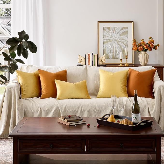 GIGIZAZA Decorative Couch Throw Pillow Covers,Set of 2 Yellow Square Pillow Cushion Covers 26x26,Pillow Cases Velvet Pillow Covers