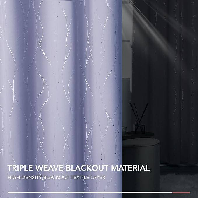 Deconovo Blackout Curtains, Thermal Insulated Soundproof Drapes with Wave Dots Foil Print, 42 x 72 Inch, Set of 2, Machine Washable Window Curtain for Bedroom Living Room Nursery Kitchen, Light Purple