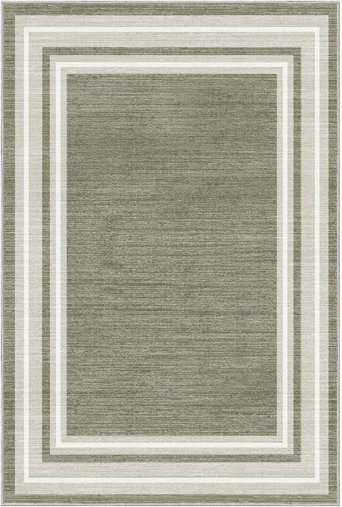 OPPODREAM Border Soft Area Rugs 6x9, Washable Brown Rug with Non Slip Backing, 6 x 9 Faux Cashmere Low-Pile 6x9 Carpet