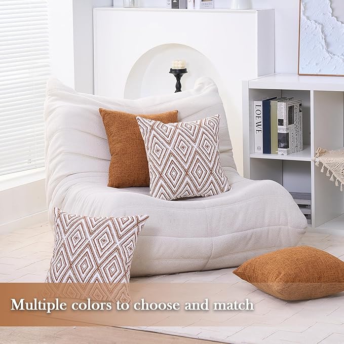 HPUK Decorative Throw Pillow Covers Set of 4 Geometric Design Linen Cushion Cover for Couch Sofa Living Room, 18"x18" inches, Golden Brown