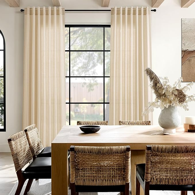 Nanspring Tan Semi Sheer Curtains 72 Inches Long for Bedroom Back Tab Rod Pocket Light Filtering Privacy Drapes Cotton Linen Textured Farmhouse Living Room Curtain 52X72 Inches,2 Panels
