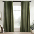 Topfinel 102 Inch Long Linen Blended Blackout Curtains 2 Panels, Back Tab Pleated Look Drapes for Track System with Hooks, Noise Reducing Country Blackout Winodw Curtains 52x102-Loden/Olive Green