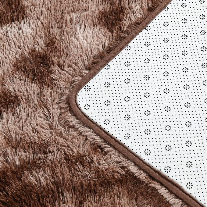 Deerhoo Large Shag Area Rugs 8 x 10, Tie-Dyed Plush Fuzzy Rugs for Living Room, Ultra Soft Fluffy Furry Rug for Bedroom, Indoor Carpet Nursery Rugs for Kids Room Home Decor, Coffee