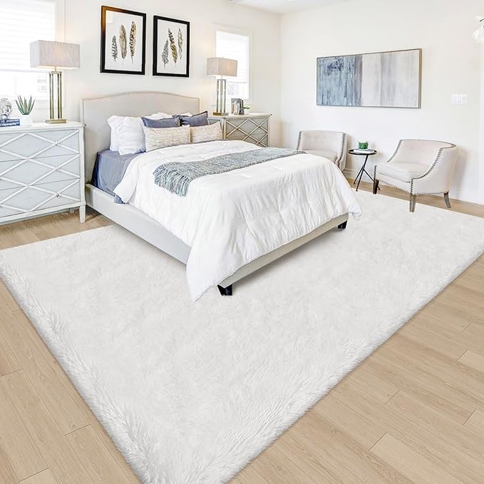 White Rug for Living Room 5x8ft Fluffy Area Rug Mat Bedside Throw Rug for Bedroom Kids Room Boys Teens Nursery Baby Dorm Office Home Decor Aesthetic Carpets