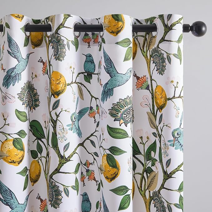 Topfinel Floral Curtains & Drapes Coquette Winter Blackout Elegant Vintage Farmhouse Country Hummingbird Patterned Grommet Curtains for Dining Living Room Sliding Glass 2 Panels 96 inch Long