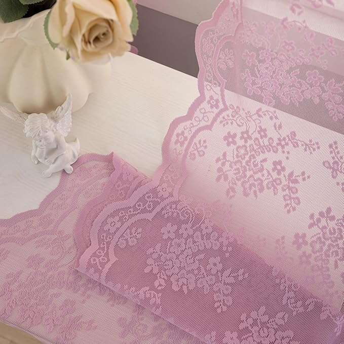 YJ YANJUN Vintage Lace Curtains 108 Inch Long-Victorian Floral Pattern Lilac Sheer Curtain Panels for Living Room Bedroom,Light Filtering, Cute Girls Drapes 2 Panels 52W x 108L Purple Blush