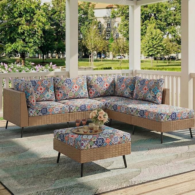 hyha Printed Couch Cushion Covers, Floral Sofa Covers Washable for 2 Cushion Couch, Stretch Pattern Outdoor Cushion Covers for Patio Furniture with Elastic Bottom(2 Packs, Patchwork Moroccan)