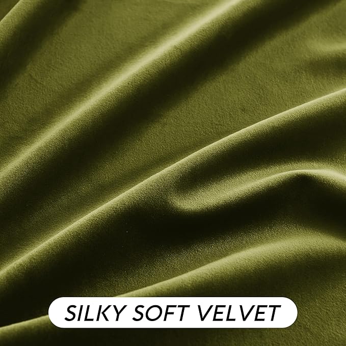 RYB HOME Moss Green Velvet Curtains 72 inches with Hook Belt, Soft Fabric Room Darkening Thermal Insulated Luxurious Home Decor Curtains for Living Room Bedroom, W 42" x L 72", 2 Panels Set