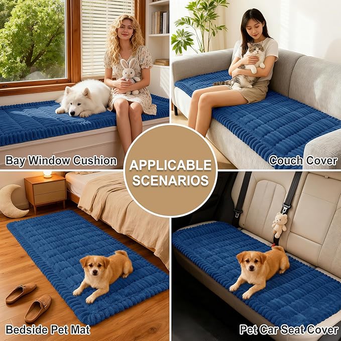 hyha Couch Covers for Dogs Washable, Non Slip Plush Dog Sofa Protectors, Fuzzy Pet Couch Covers for 3 Cushion Sofa Pet Friendly (Navy Blue, 27.6" x 59")