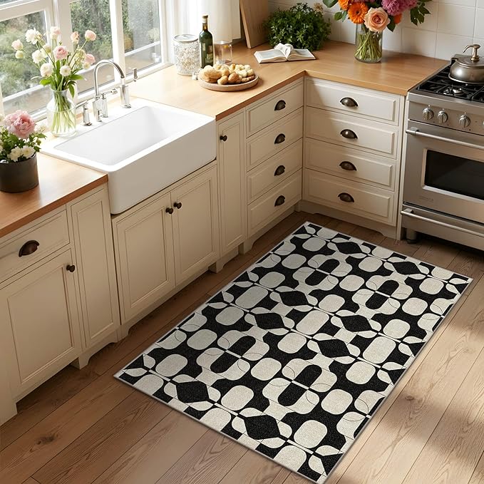 Latte&Fog 2x3 Entryway Rug, Small Modern Abstract Door Mat Samll Rug, Washable Kitchen Rug, Boho Non Slip Low Pile Carpet for Indoor Kitchen, Entry, Front Door and Bathroom - Beige