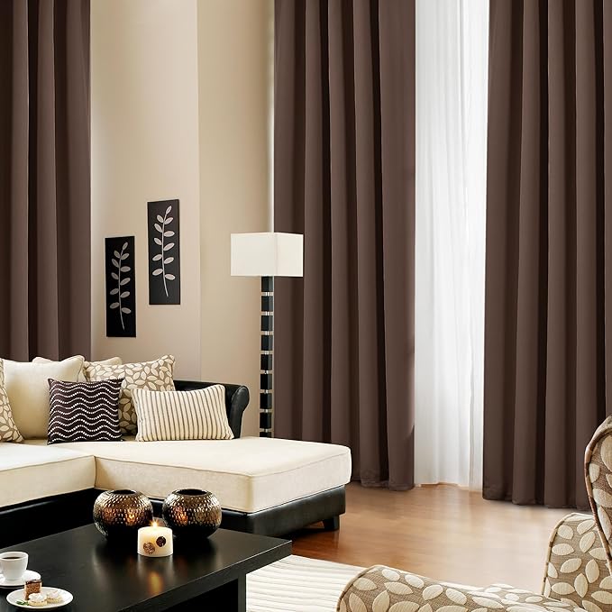 Deconovo Short Blackout Curtains for Small Windows Thermal Insulated Rod Pocket and Back Tab Curtains 42Wx45L Inch Brown 2 Panels