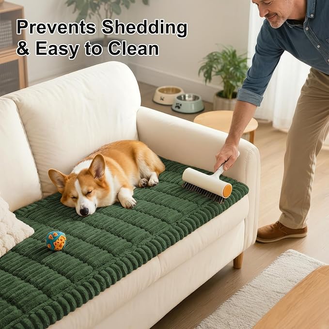 Smiry Couch Cover for Dogs Washable, Non Slip Fuzzy Pet Couch Covers for 3 Cushion Sofa Pet Friendly, Thick Soft Sofa Slipcovers Cushion Protector (Dark Green, 27.6" x 70.9")