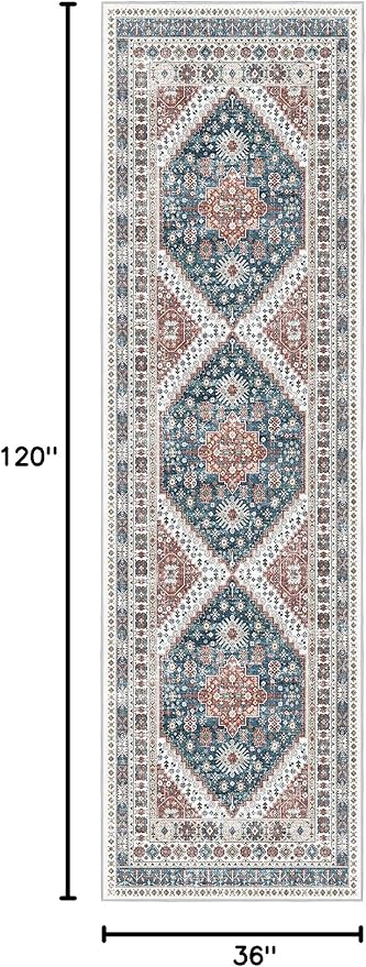 Madane Hallway Rug 3x10, Kitchen Rugs Washable Entryway Rug Vintage Kitchen Runners Non Slip Indoor Area Rug Farmhouse Carpet Runner for Bathroom Living Room Bedroom, Navy Blue