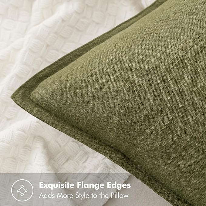 MIULEE Decorative Linen Euro Sham Pillow Covers 26x26 Inch Green Boho Farmhouse Neutral Couch Throw Pillows for Bed Pack of 2 Accent Outdoor Pillowcase Modern Sofa Cushion Livingroom Home Decor