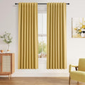 Guken 100% Blackout Curtains 72 Inch Length 2 Panels Set for Living Room Bedroom Back Tab Thermal Insulated Black Out Linen Drapes Room Darkening Window Curtains 72 Inches Long,Gold