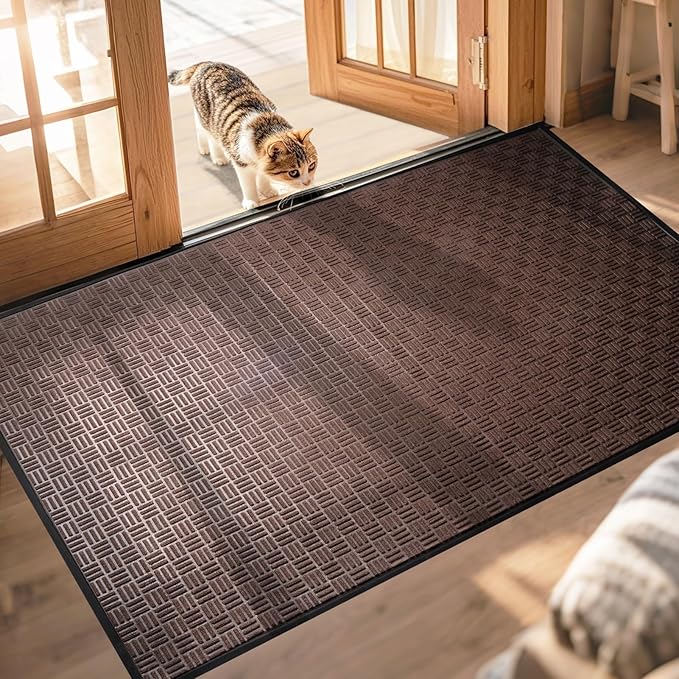 Mibao Front Door Mat, Heavy Duty Durable Welcome Mat for Outdoor Indoor, Dirt Trapper Waterproof Super Absorbent Door Mat for Entryway Outside Patio Porch, 73" x 46", Coffee