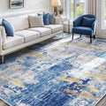 Washable Area Rugs 7x10 Non-Slip Modern Abstract Soft for Living Room Entryway Bedroom Nursery, Print Pattern, Grey Blue Gold/Golden