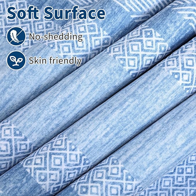 GarveeHome 8x10 Large Washable Area Rug Modern Bordered Distressed Geometric Floor Carpet, Soft Non Slip Low Pile Non Shedding Indoor Light Blue Carpet for Bedroom, Living Room