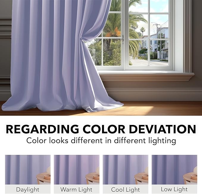 Deconovo Blackout Curtains, Thermal Insulated, W42 x L63 2 Panels, Back Tab, Machine Washable, Room-Darkening Drapes for Bedroom/Living Room Light Purple