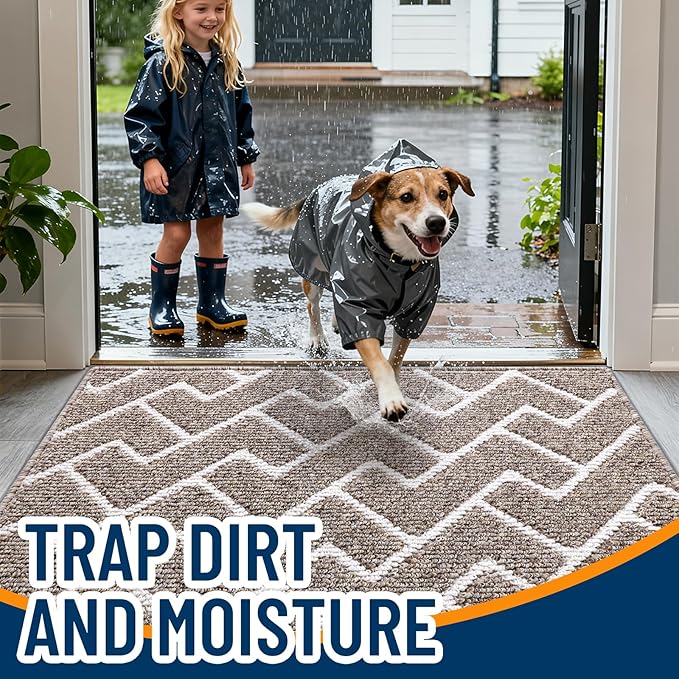 OLANLY Front Door Mat, Non-Slip Rubber Backing, Dirt Resistant and Absorbent, Washable, Easy to Clean Low-Profile Indoor Doormat for Back Door, Entryway, Inside Entrance, 48x32, Khaki
