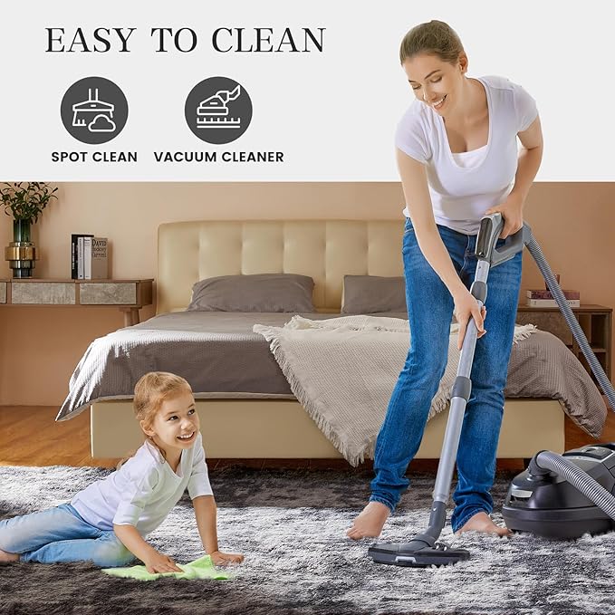 KNZE 9X12 Feet High Pile Tie-Dye Rug, Dark Grey, Area Rug for Living Room, Plush Shag Carpet for Kids Room, Extra Large Fuzzy Rug, Soft Home Decor