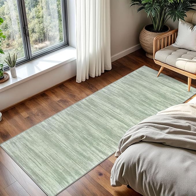 KOZYFLY Kitchen Runner Rug for Hallway Non-Slip Modern Abstract Runner Rug 2x5 Green, Washable Carpet Runner Laundry Room Mat with Soft Low Pile for Entryway Bathroom Bedroom Kitchen