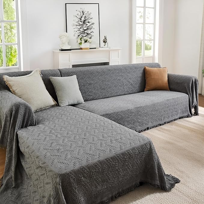 HOMERILLA Sectional Couch Covers for Sectional Sofa L Shaped Sofa Cover Blanket 2 Pieces L Shape Furniture Protector for Pets Dogs (Dark Grey, XX-Large)