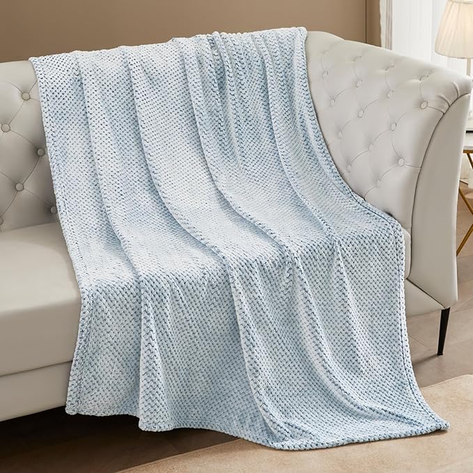 Exclusivo Mezcla Fleece Throw Blanket Extra Large, Super Soft and Warm Blankets for Couch, Sofa and Bed Waffle Textured, Cozy, Fuzzy and Lightweight (Heather Slate Blue, 50x70 Inches)
