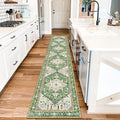 Yamaziot Washable Runner Rug, 2x10 Non-Slip Boho Vintage Hallway Rug Runner with Rubber Backing, Stain Resistant & Low Pile Faux Wool Distressed Carpet Runner for Kitchen, Laundry, Entrance, Green