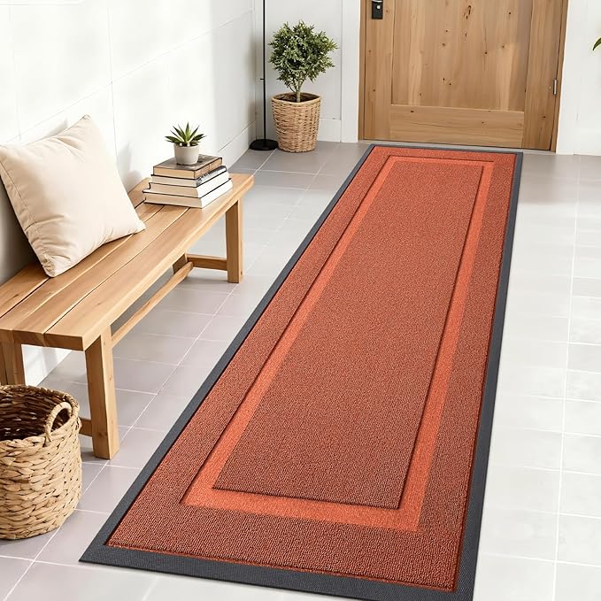 OLANLY Front Door Mat Indoor Outdoor Entrance, Waterproof All-Season, All-Weather Doormat, Sturdy Natural Rubber, Low Profile, Easy Clean Patio Porch Entryway Mat, 71x23, Vermillion Red