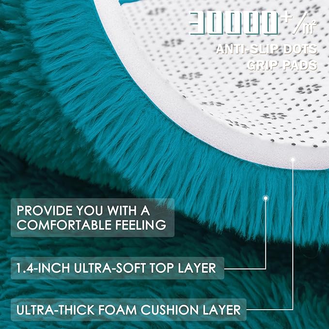 OLANLY Teal Round Rugs for Bedroom - Machine Washable, 6 ft Circle Area Rugs for Living Room, Soft and Fluffy Shaggy Carpet for Teen Girl and Boys, Nursery Rooms, Dorms, Home Decor Aesthetic