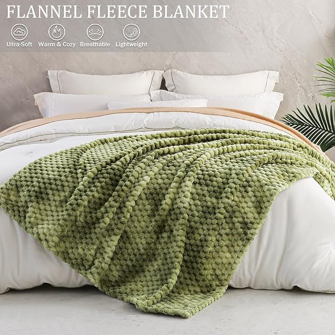 Exclusivo Mezcla Fleece Throw Blanket for Couch, Extra Large Fuzzy Tie-dye Olive Green Bed Blankets, Soft Cozy Plush Sofa Throws for All Seasons, 50x70 Inches