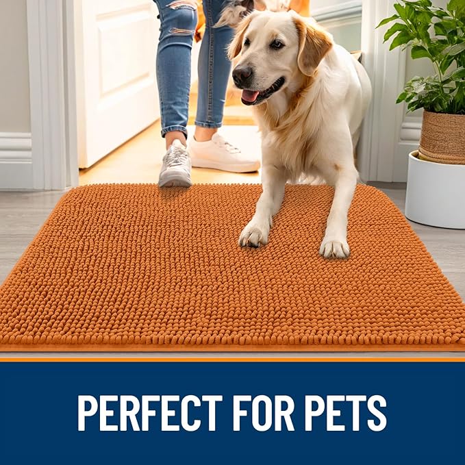 OLANLY Dog Door Mat for Muddy Paws 34x21, Absorbs Moisture and Dirt, Absorbent Non-Slip Washable Doormat, Quick Dry Chenille Mud Mat for Dogs, Entry Indoor Entryway Carpet for Inside Floor, Clay