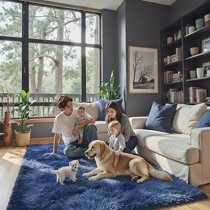 8x10 Area Rugs for Living Room Bedroom, Large Area Rug Shaggy Carpet Soft Plush Furry Bedside Rug, Rugs for Home Decor (Royal Blue, 8 x 10)