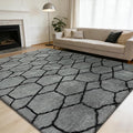 6x9 Fluffy Area Rugs for Living Room,Shag Area Rug for Bedroom,Geometric Soft Fuzzy Rug Non-Shedding Indoor Plush Carpet for Kids Bedroom Nursery Home Decor,Grey and Black