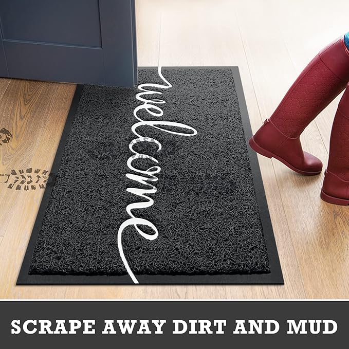 CozyBounty Black Door Mat Welcome Mats Outdoor Indoor Non-Slip Doormat for Entryway Low-Profile Floor Mat for Yard, Garage, High Traffic Areas (36"x24", Black)