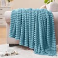 BEDELITE Fleece Blanket Twin Size – 3D Ribbed Jacquard Soft and Warm Decorative Fuzzy Blankets – Cozy, Fluffy, Plush Lightweight Throw Blankets for Couch, Bed, Sofa(Washed Blue, 60x80 inches)