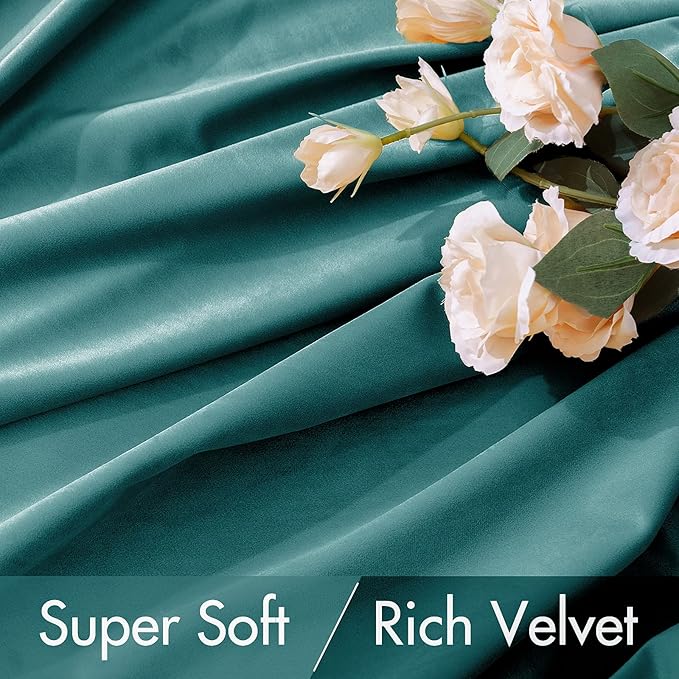 MIULEE Teal Velvet Curtains 90 inches 2 Panels - Luxury Blackout Curtains for Bedroom Living Room Thermal Insulated Super Soft Window Drapes Rod Pocket & Back Tab, W 52 x L 90 inch