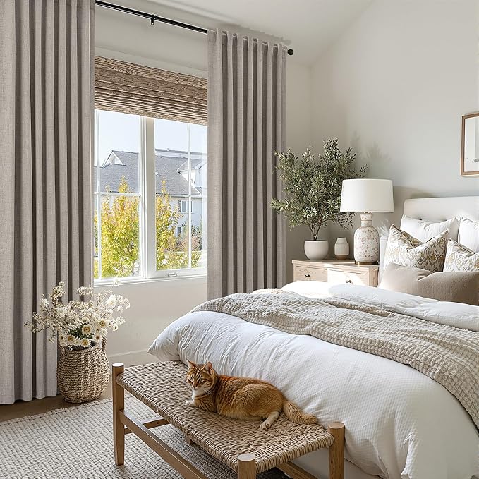 MIULEE 100% Blackout Curtains for Bedroom, Linen Solid Luxury Decor Thermal Insulation Room Darkening Drapes for Living Room Nursery Back Tab Rod Pocket 42 x 84 Inches, 2 Panels,Greige