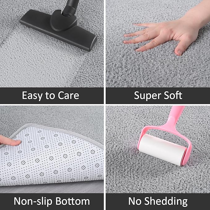 AROGAN Modern Shag Area Rug for Living Room, 6x9 Feet Washable Rugs for Bedroom, Indoor Floor Carpet, Plush Memory Foam Bedside Rugs for Kids Girls Teens Room Low Pile Rug Decor, Grey