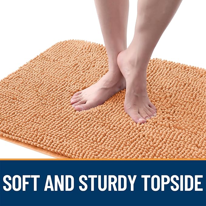 OLANLY Dog Door Mat for Muddy Paws 47x24, Absorbs Moisture and Dirt, Absorbent Non-Slip Washable Doormat, Quick Dry Chenille Mud Mat for Dogs, Entry Indoor Entryway Carpet for Inside Floor, Orange