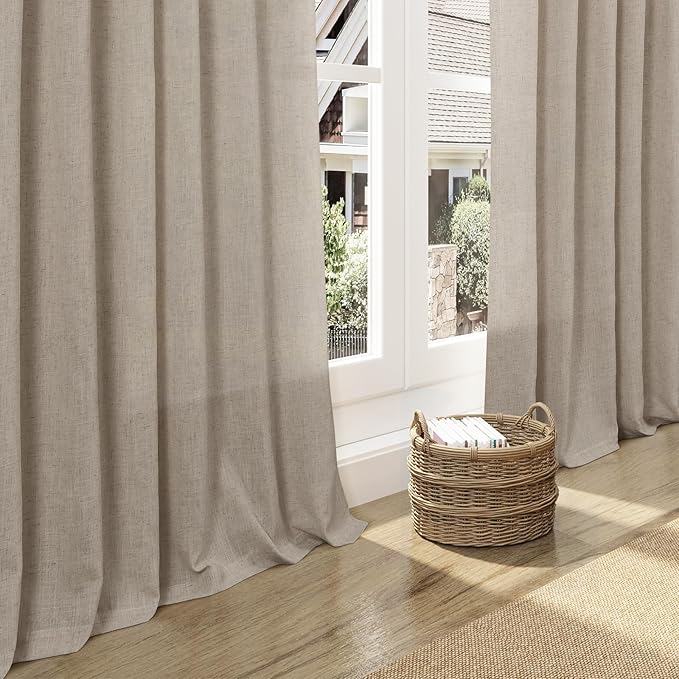 Cobblestone Linen Curtains for Living Room 126 Inches Long Light Filtering Semi Sheer Curtain Back Tab Modern Farmhouse Decor Elegant Drapes Floor to Ceiling High Window for Bedroom 52x126, 2 Panels