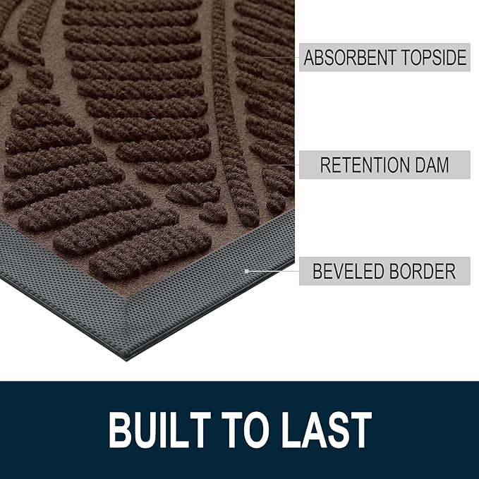 Colorxy Waterproof Doormat, Sturdy Natural Rubber Front Door Mats, Non Slip Low Profile Indoor Outdoor Entrance Mat, Stain Resistant Easy Clean Floor Mat for Patio or Entryway, 47''x24'', Dark Brown