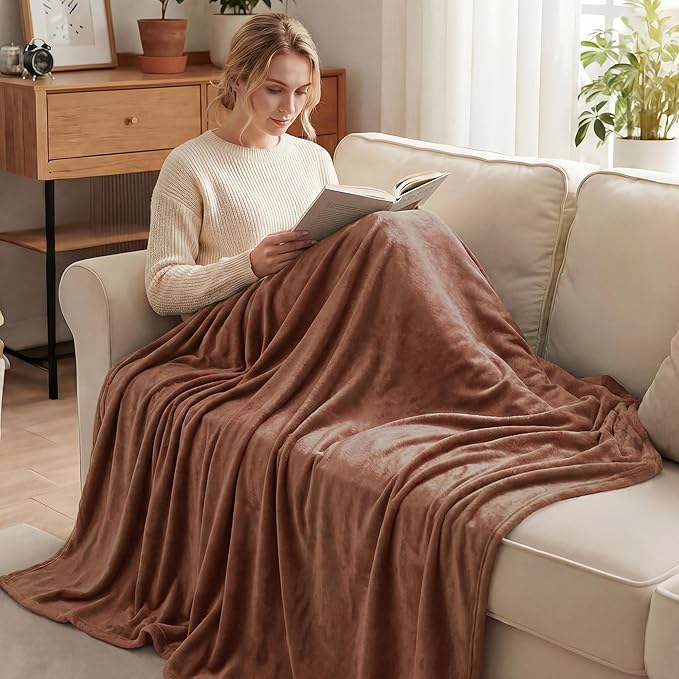 Exclusivo Mezcla Twin Size Flannel Fleece Velvet Plush Bed Blanket as Bedspread, Coverlet, Bed Cover (90x66 IN, Brown) Soft, Lightweight, Warm and Cozy