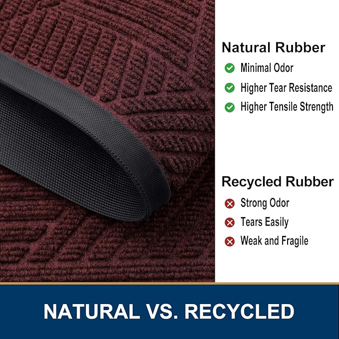 Smiry Front Door Mat Outside Entrance, Heavy Duty Sturdy Natural Rubber Doormat, Trap Dirt and Moisture, Easy Clean Low Profile Mats for Indoor Outdoor Entry, Irregular Triangle (47x32, Dark Red)