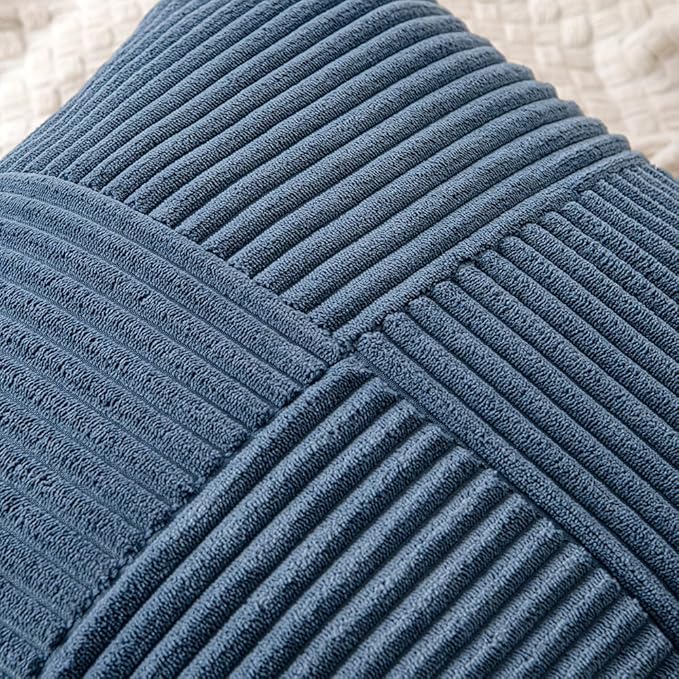 MIULEE Blue Decorative Lumbar Throw Pillow Covers 12x20 Inch for Couch Bed Sofa Pack of 2 Boho Farmhouse Throw Pillows Soft Cross Corduroy Patchwork Textured Cushion Cases
