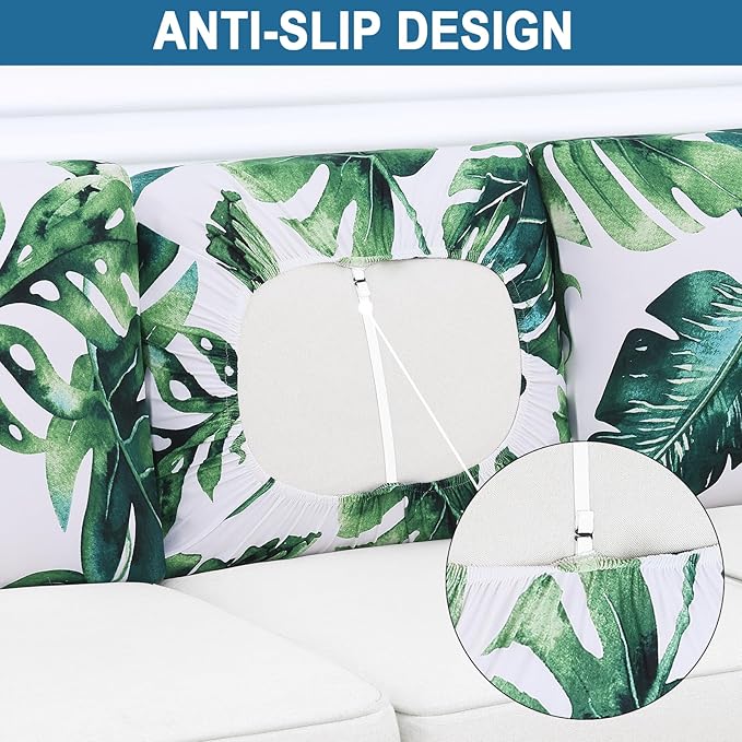 Smiry Printed Couch Cushion Covers, Stretch Soft Couch Covers for Sofa, Washable Non-Slip Sofa Slipcover Furniture Protector for Indoor and Outdoor (Backrest M, Green)